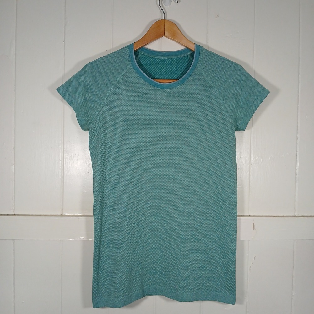 Lululemon Swiftly Tech Short Sleeve Women 10 Teal Green Heathered Activewear Top